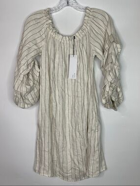 The Room Off The Shoulder White Pin Striped Dress Size Medium NWT